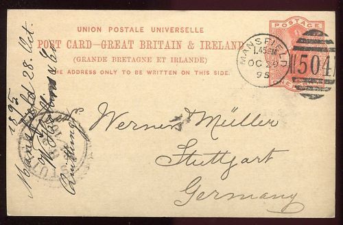 ENTIER POSTALE GREAT BRITAIN ET IRLANDE MANSFIELD 1895 120683808506