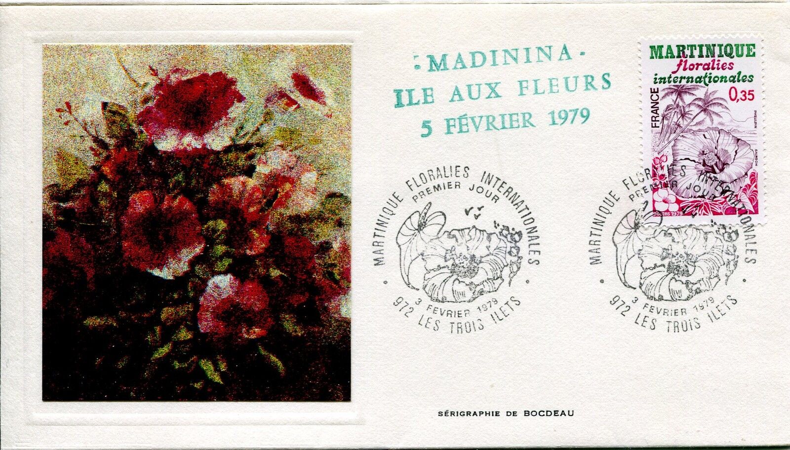 ESSAIE SERIGRAPHIE DE BOCDEAU PREMIER JOUR 1979 MARTINIQUE FLORALIES 400789425636