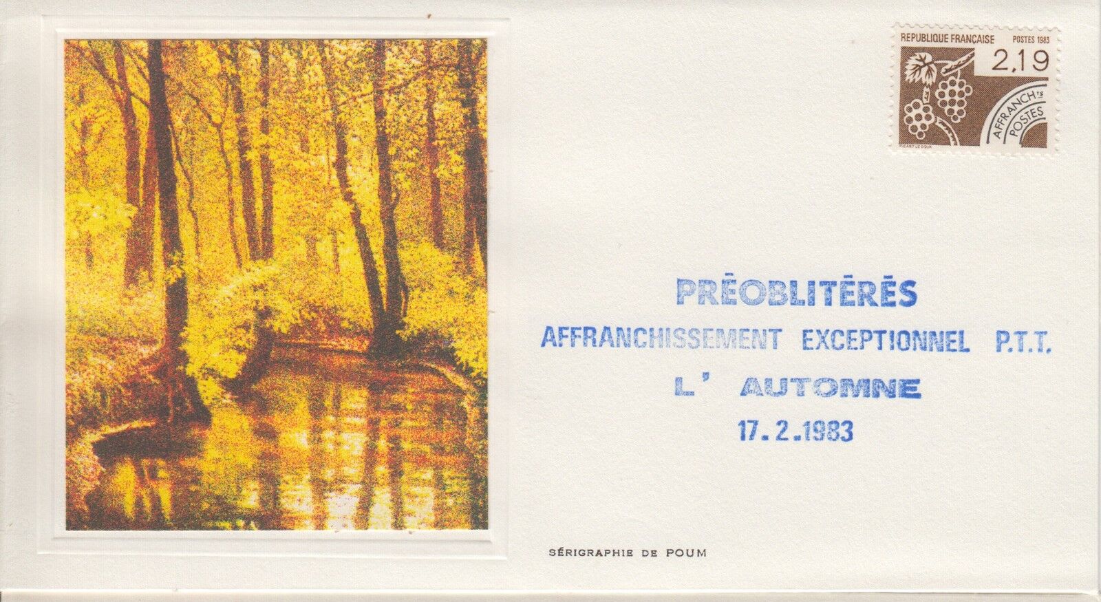 ESSAIE SERIGRAPHIE DE POUM PREMIER JOUR 1983 EUROPA PREOBLITERES L AUTOMNE 121459581646