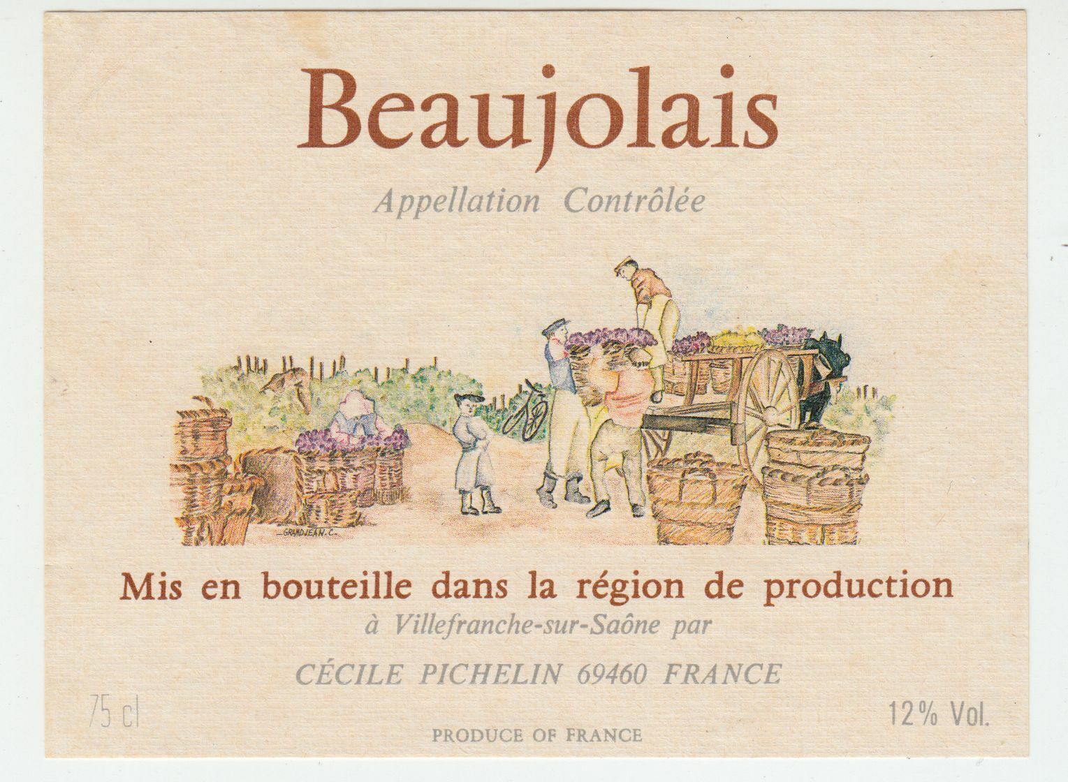 ETIQUETTE DE VIN BEAUJOLAIS CECILE PICHELIN 402695573036