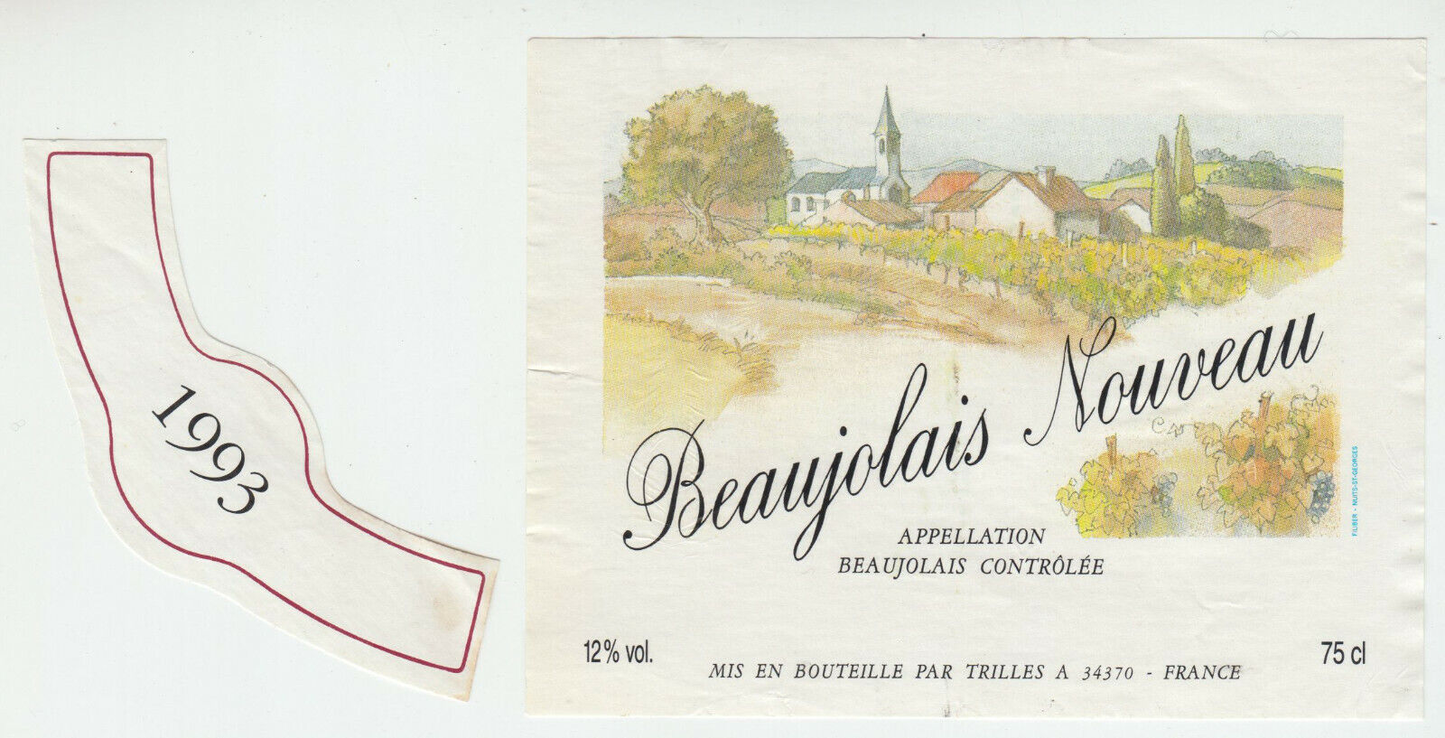 ETIQUETTE DE VIN BEAUJOLAIS NOUVEAU 1993 124576538566