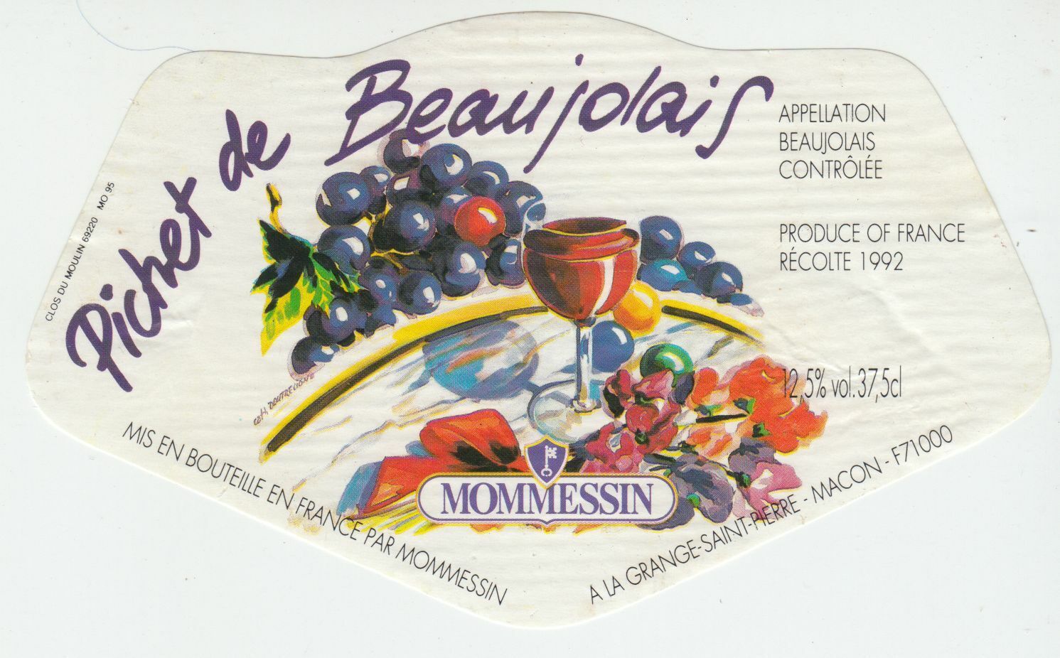 ETIQUETTE DE VIN BEAUJOLAIS PICHET MOMMESSIN 402695572976