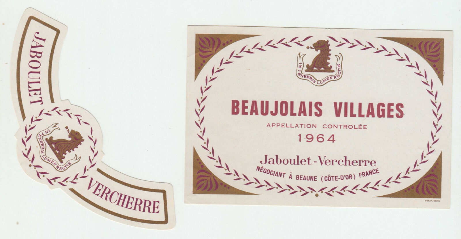 ETIQUETTE DE VIN BEAUJOLAIS VILLAGES 1964 JABOULET VERCHERRE 124576538666