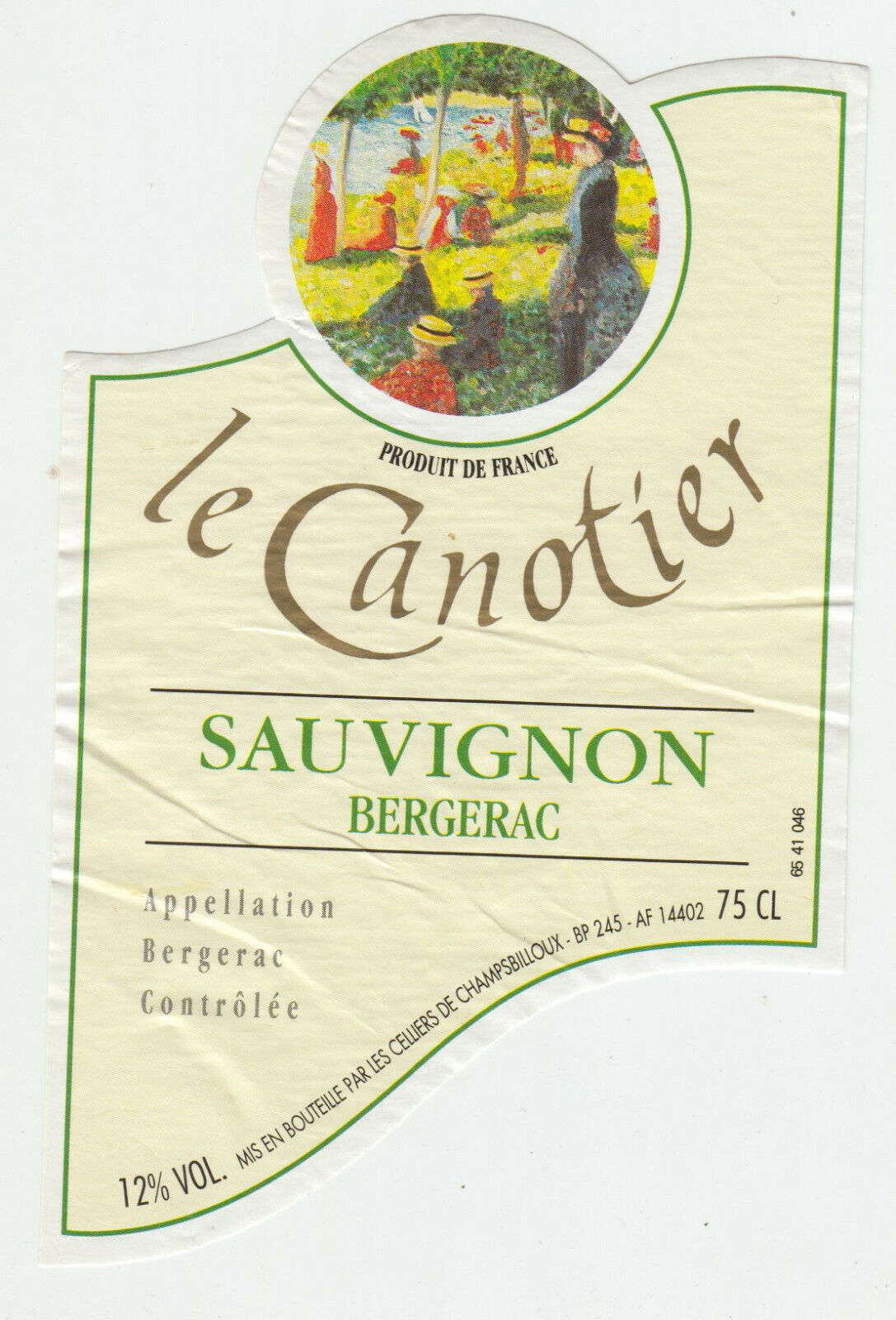 ETIQUETTE DE VIN BERGERAC SAUVIGNON LE CANOTIER 402669072106