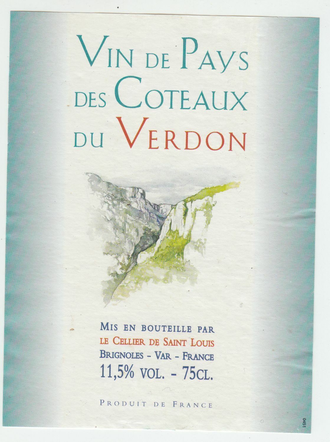 ETIQUETTE DE VIN COTEAUX DU VERDON CELLIER DE ST LOUIS BRIGNOLES 124570864086