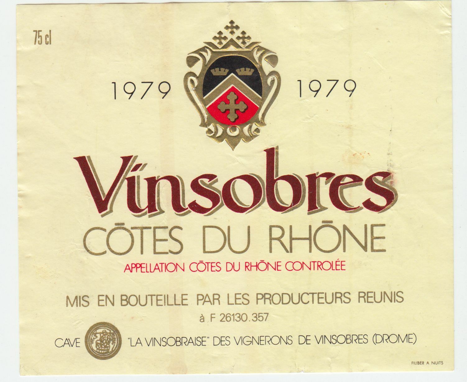 ETIQUETTE DE VIN COTES DU RHONE 1979 VINSOBRES DROME 402581822456