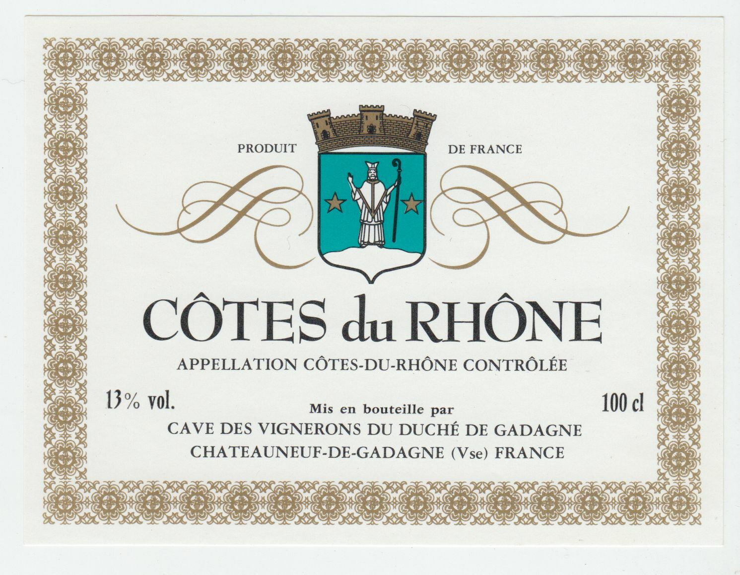 ETIQUETTE DE VIN COTES DU RHONE CHATEAUNEUF DE GADAGNE 402581823736