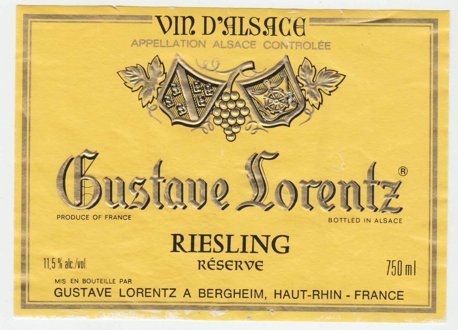 ETIQUETTE DE VIN D ALSACE RIESLING GUSTAVE LORENTZ 124511869326