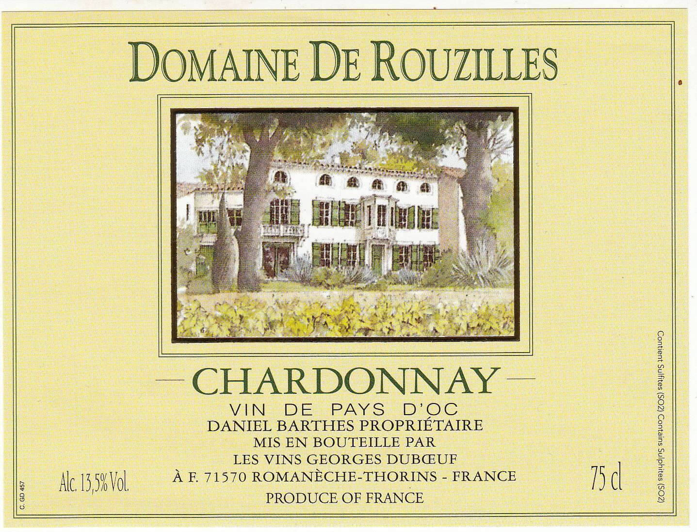 ETIQUETTE DE VIN DE FRANCE CHARDONNAY DOMAINE DE ROUZILLES 121806254286