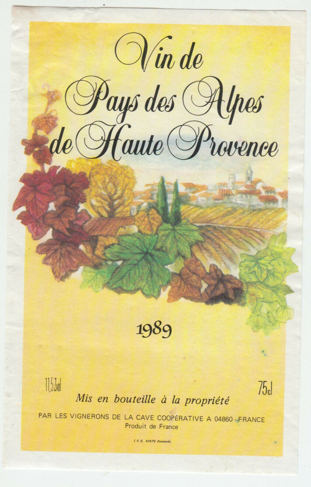 ETIQUETTE DE VIN DE PAYS DES ALPES DE HAUTE PROVENCE 1989 402689167296