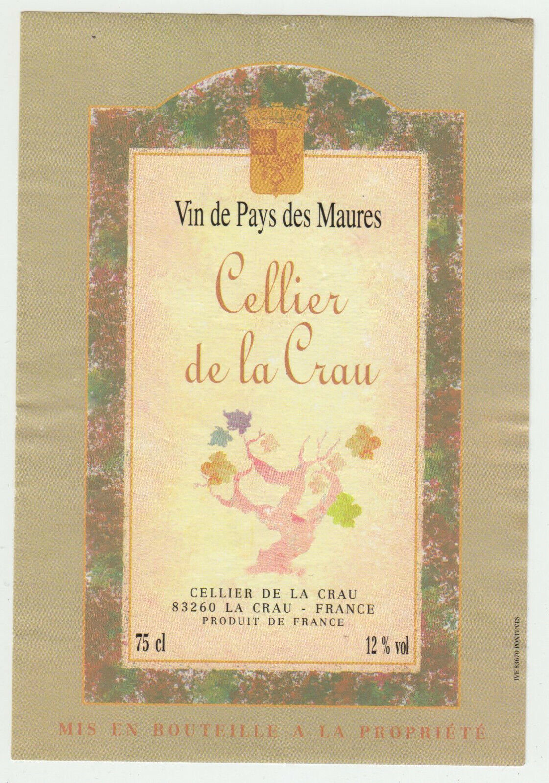 ETIQUETTE DE VIN DE PAYS DES MAURES CELLIER DE LA CRAU 402689167326