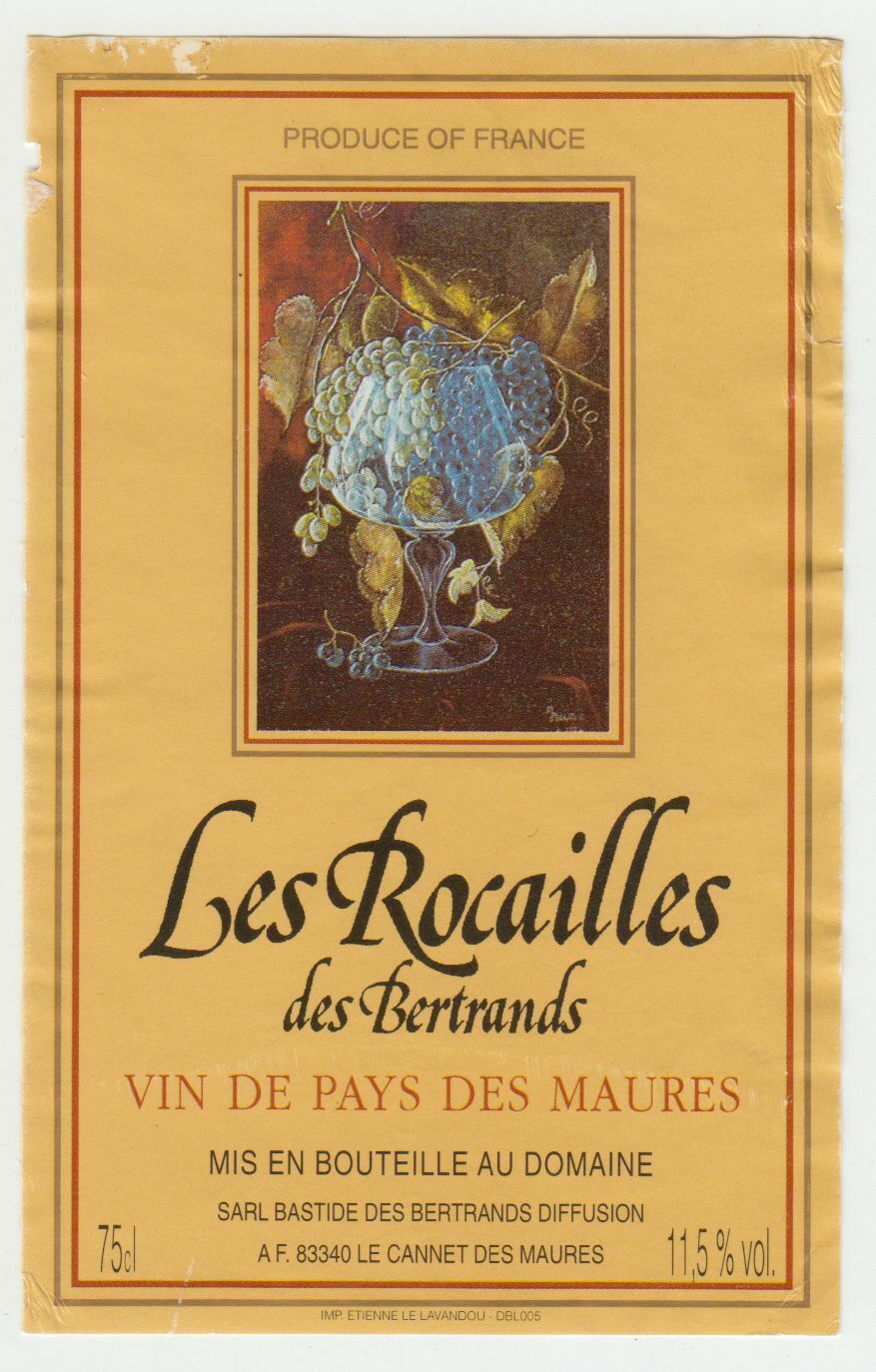 ETIQUETTE DE VIN DE PAYS DES MAURES LES ROCAILLES DES BERTRANDS 402689167336