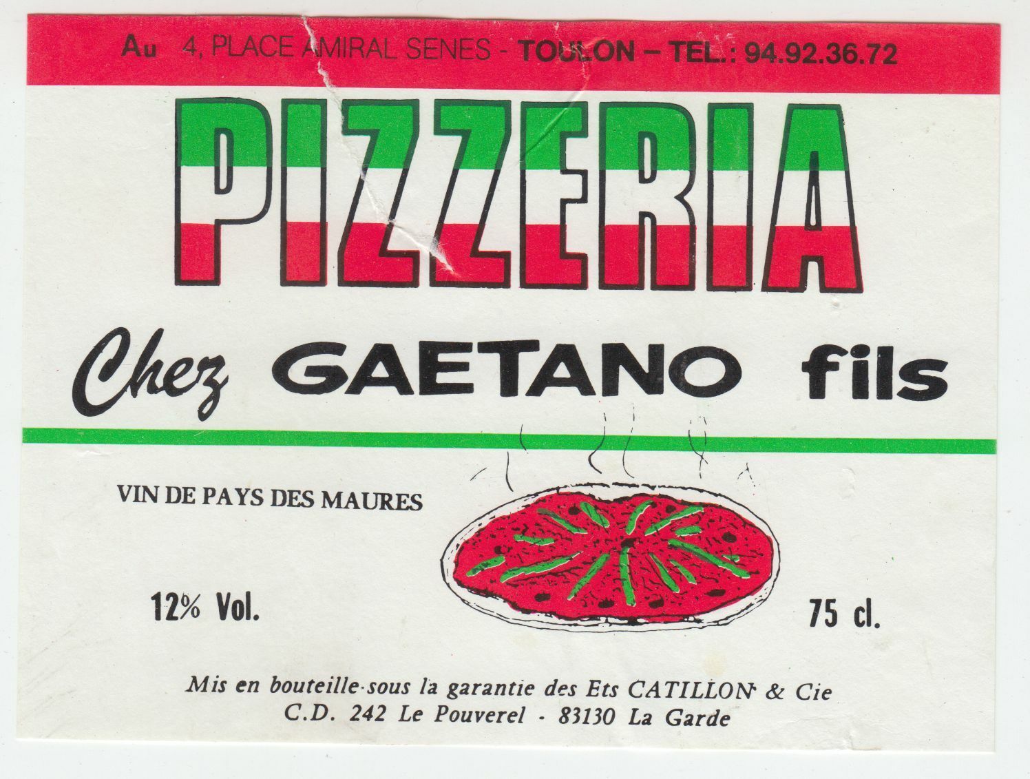 ETIQUETTE DE VIN DE PAYS DES MAURES PIZZERIA GAETANO TOULON 124569409516