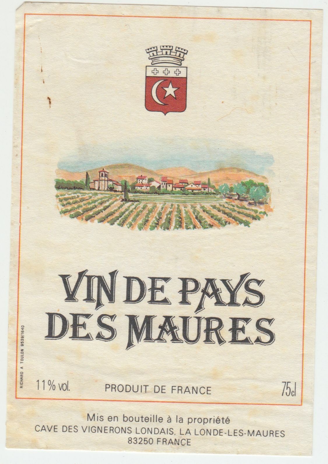 ETIQUETTE DE VIN DE PAYS DES MAURES VIGNERONS LONDAIS LA LONDE 402689167306