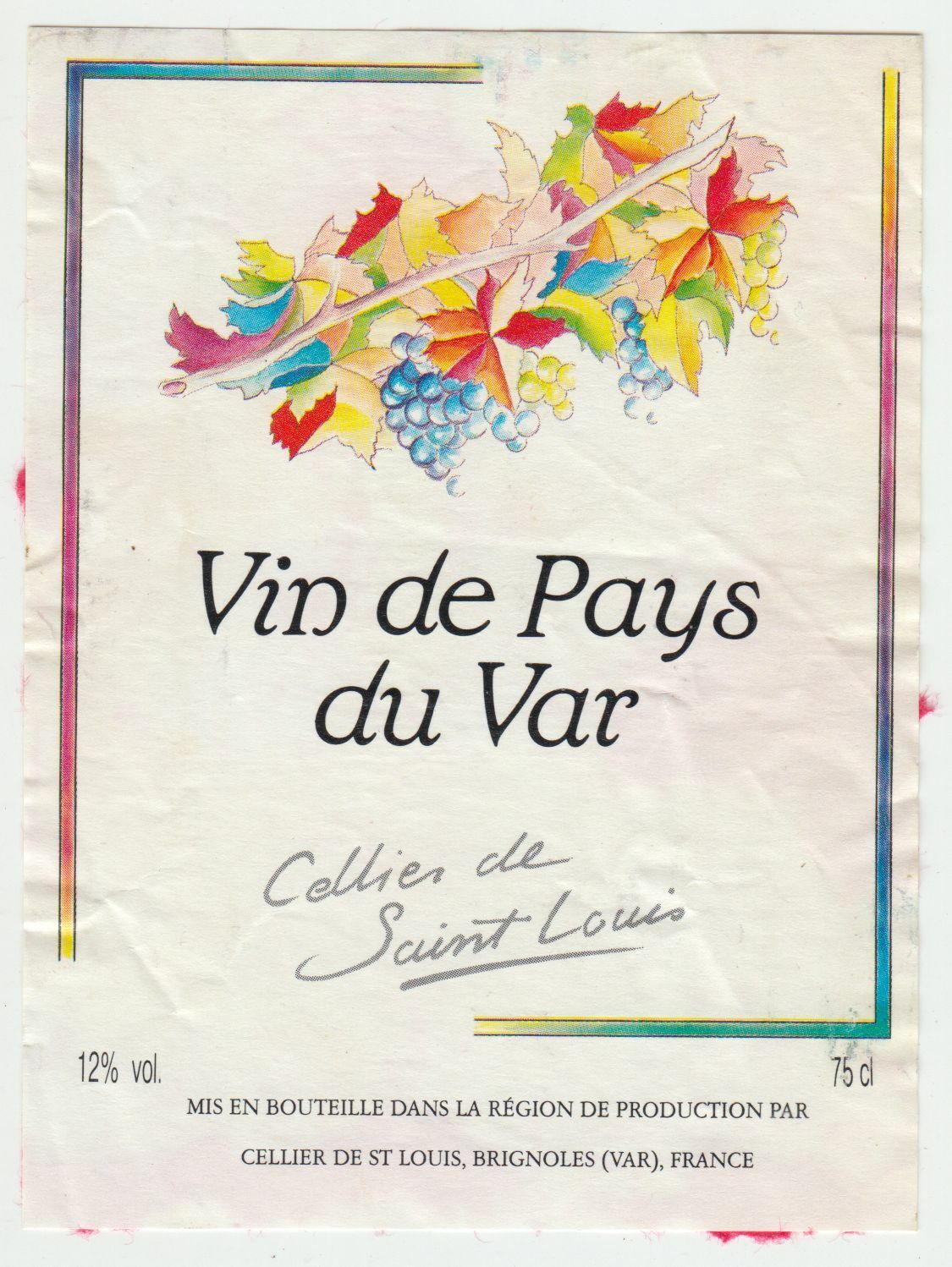 ETIQUETTE DE VIN DE PAYS DU VAR CELLIER DE SAINT LOUIS 124569409536