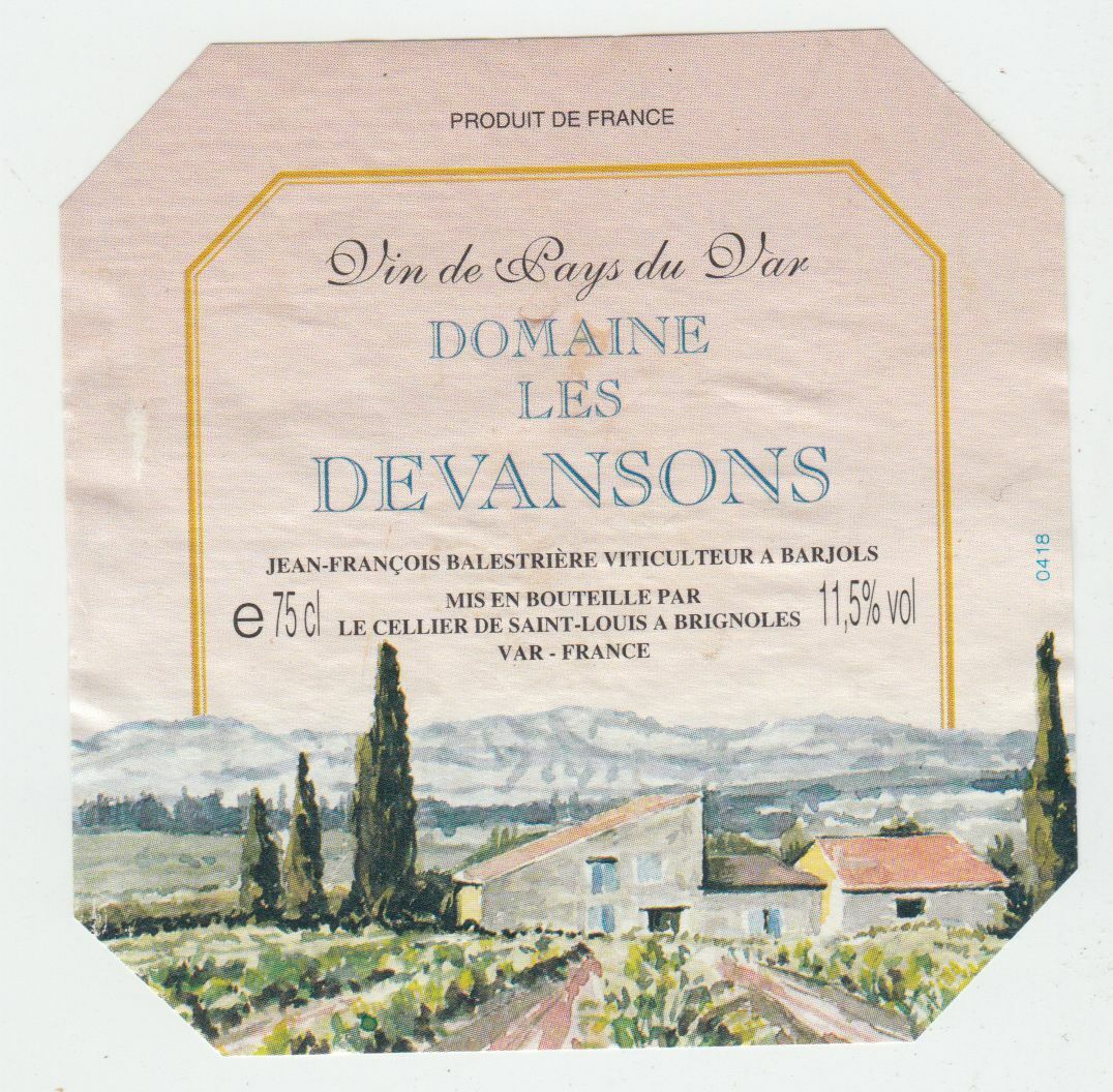 ETIQUETTE DE VIN DE PAYS DU VAR DOMAINE LES DEVANSONS 402687606156