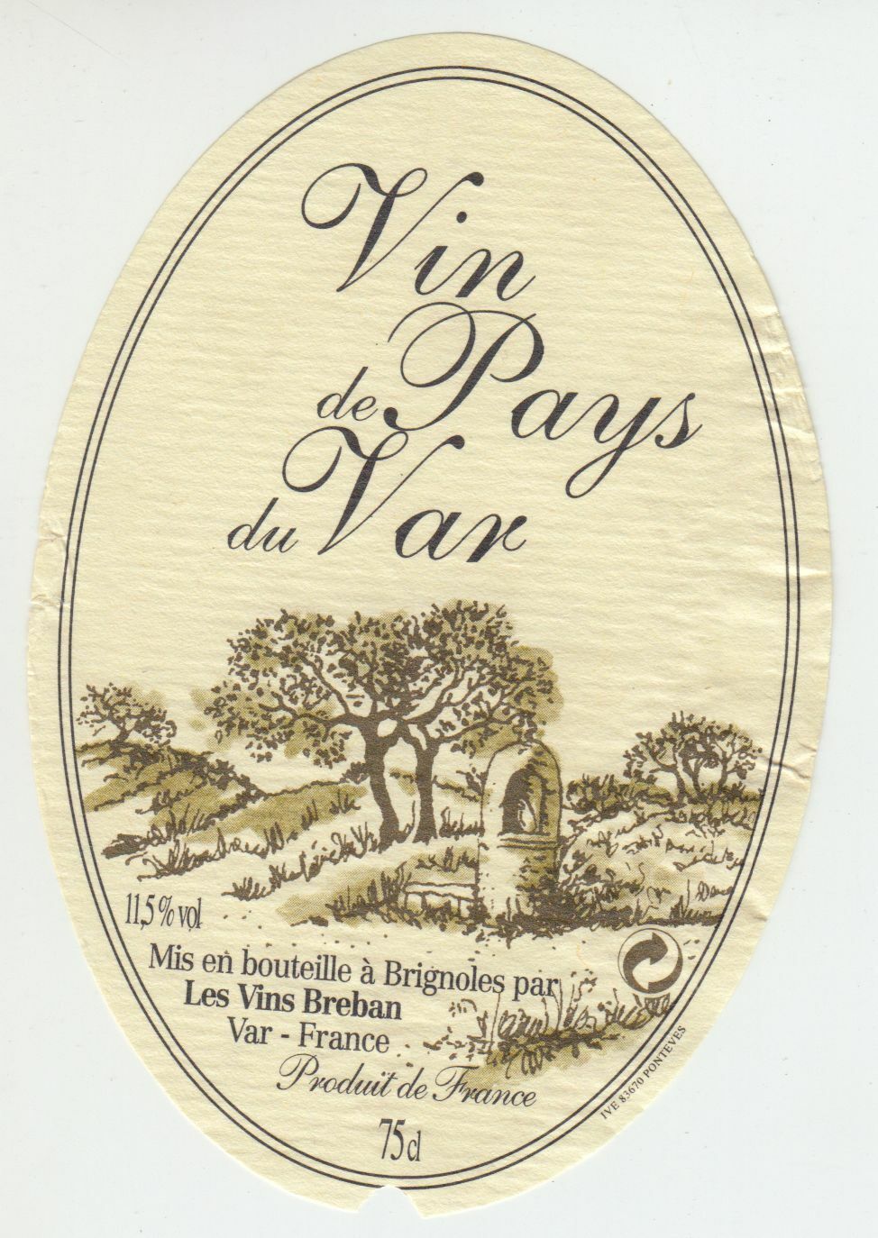 ETIQUETTE DE VIN DE PAYS DU VAR LES VINS BREBAN BRIGNOLES 124569409506