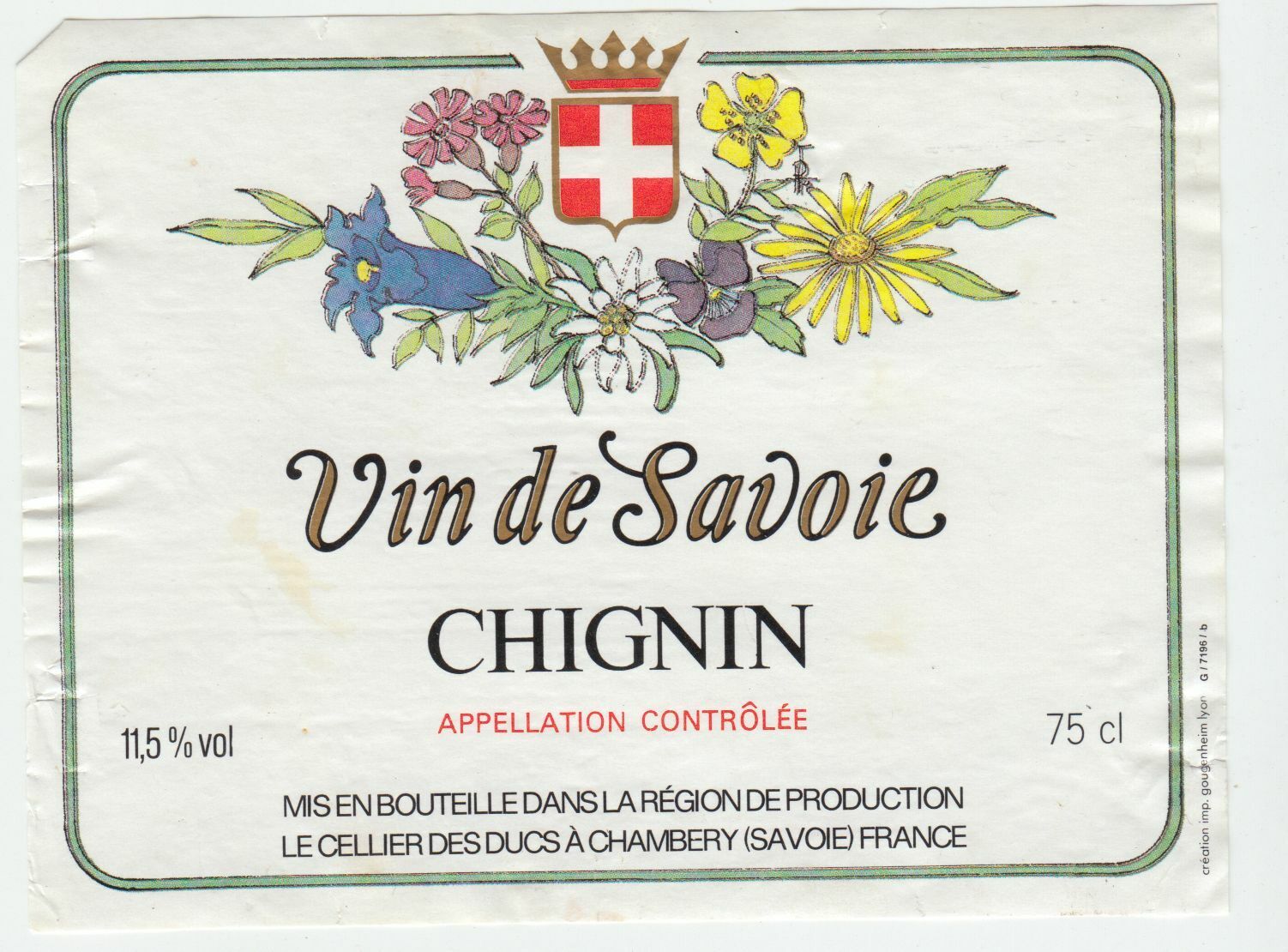 ETIQUETTE DE VIN DE SAVOIE CHIGNIN 402631697816