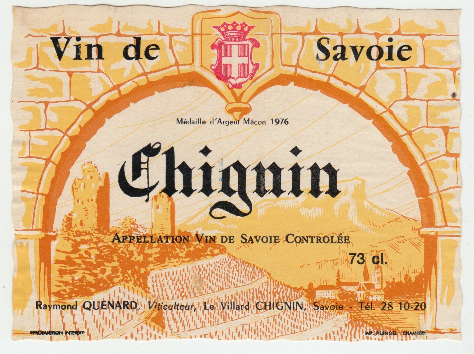 ETIQUETTE DE VIN DE SAVOIE CHIGNIN 402631697826