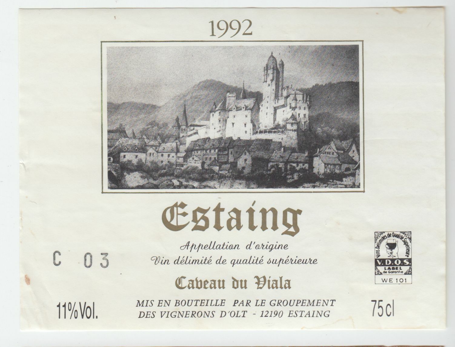 ETIQUETTE DE VIN ESTAING 1992 CAVEAU DU VIALA 402669072096