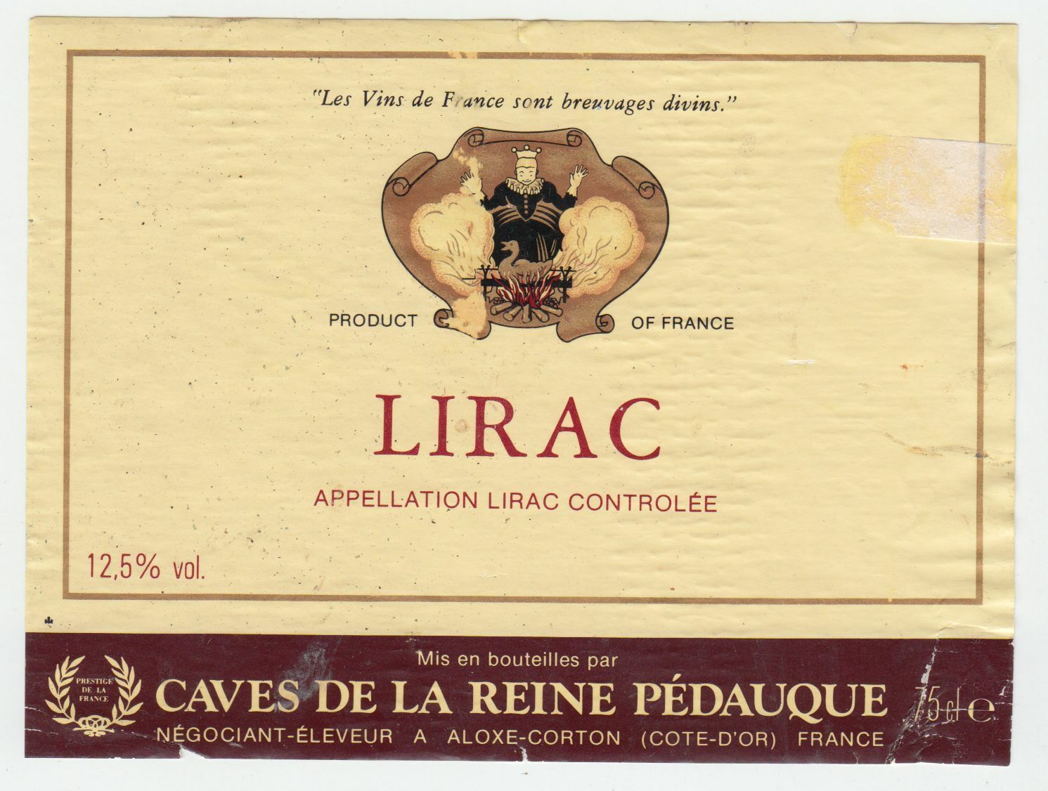 ETIQUETTE DE VIN LIRAC CAVES DE LA REINE PEDAUQUE 402581826086