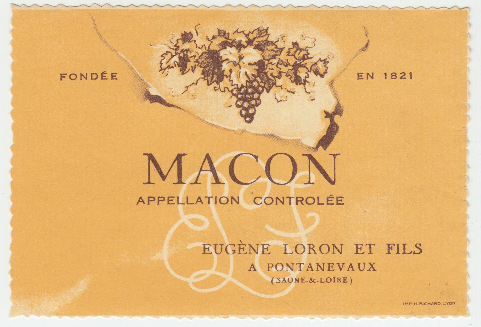 ETIQUETTE DE VIN MACON EUGENE LORON ET FILS A PONTANEVAUX 402582999396