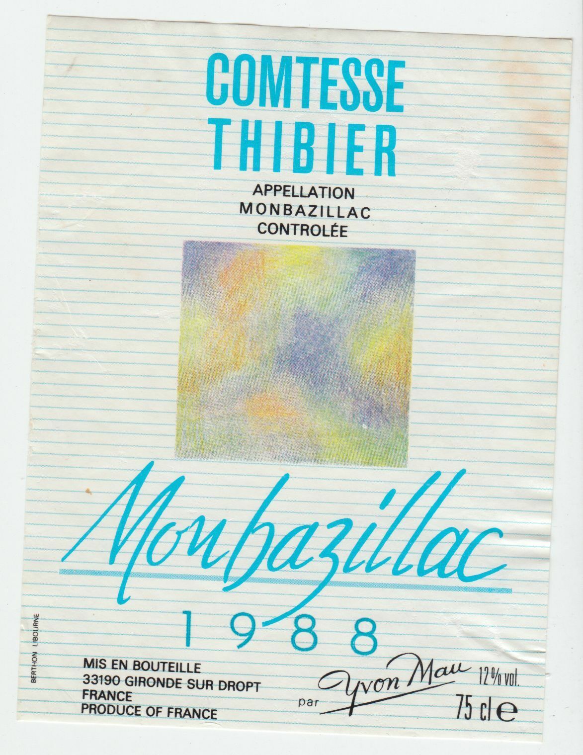 ETIQUETTE DE VIN MONBAZILLAC COMTESSE THIBIER 1988 124539262556