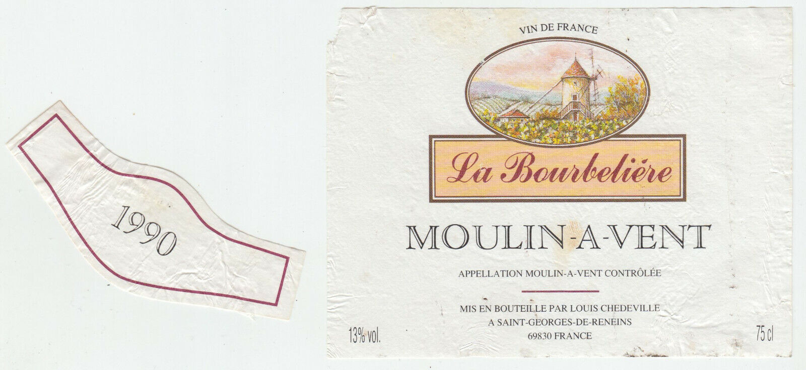 ETIQUETTE DE VIN MOULIN A VENT 1990 124463377116