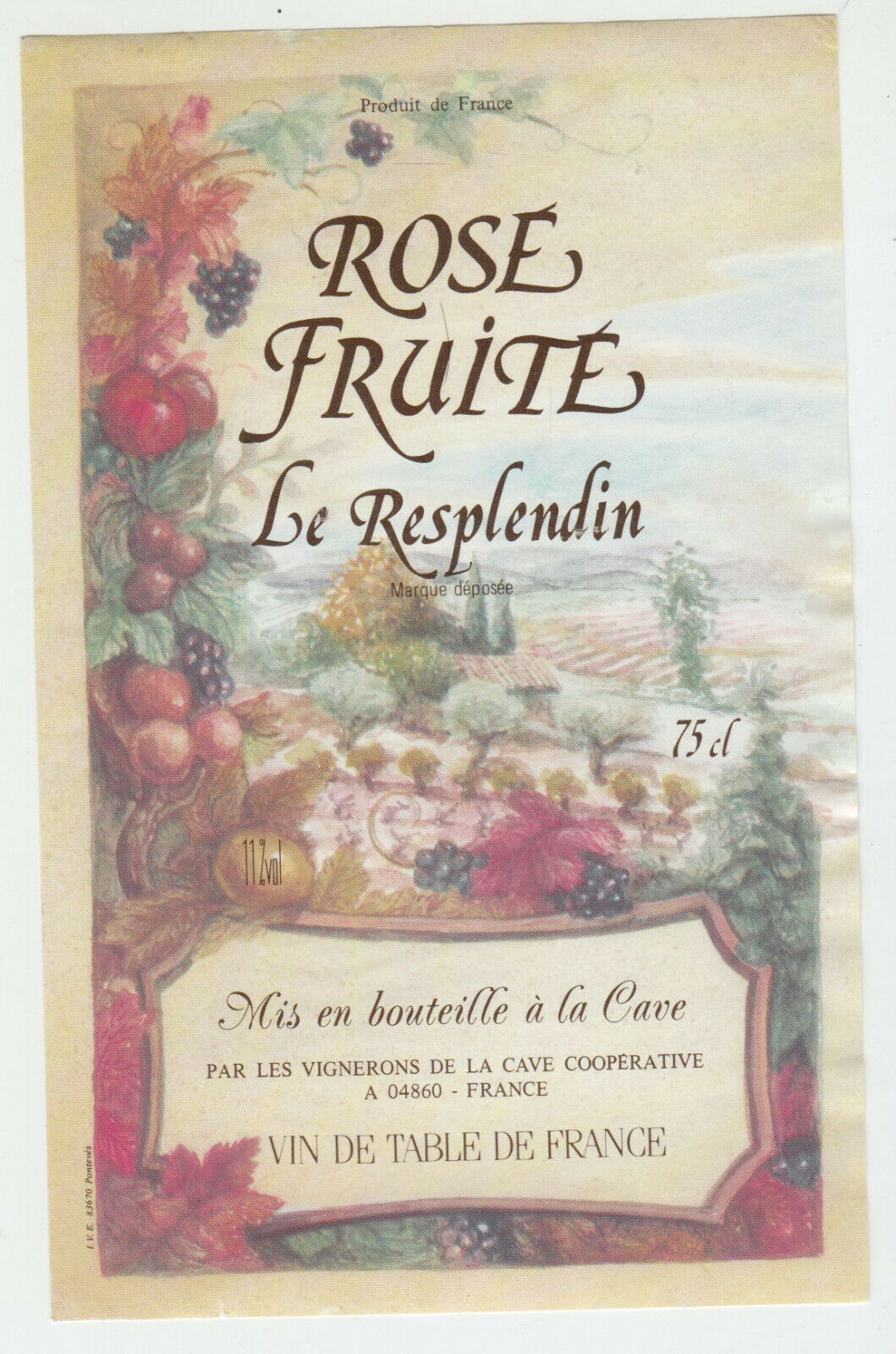 ETIQUETTE DE VIN ROSE FRUITE LE RESPLENDIN 124438227986