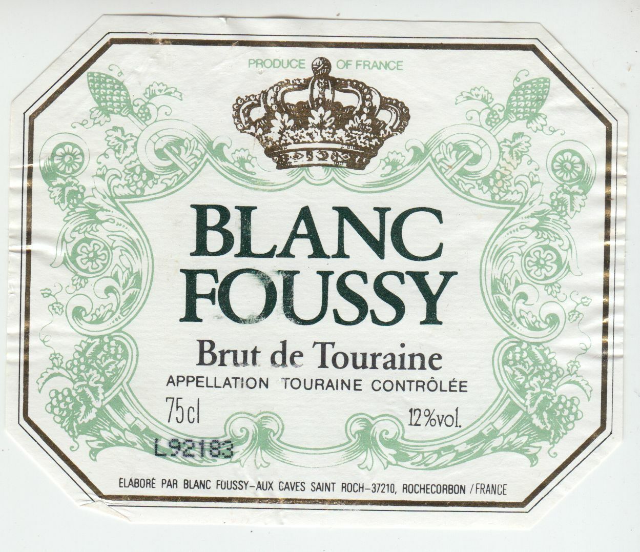 ETIQUETTE DE VIN TOURAINE BLANC FOUSSY 124511870246