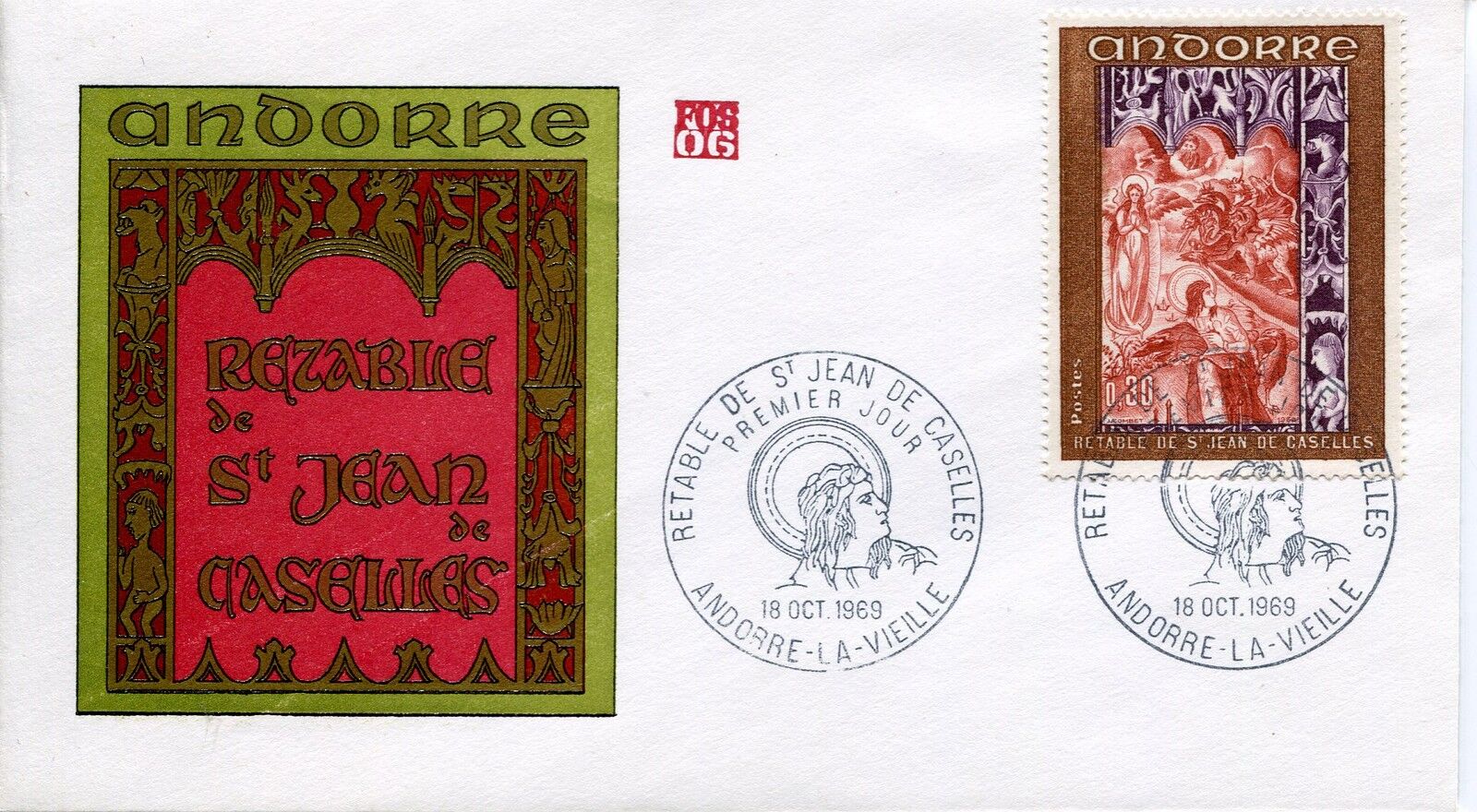 FDC PREMIER JOUR ANDORRE 1969 TIMBRE N 198 RETABLE ST JEAN DE CASELLES 400790941536