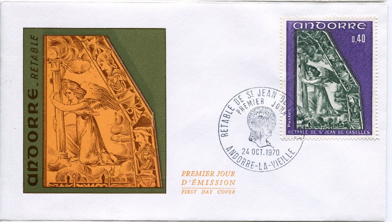 FDC PREMIER JOUR ANDORRE 1970 TIMBRE N 207 RETABLE CHAPELLE ST JEAN DE CASELLES 121463643366