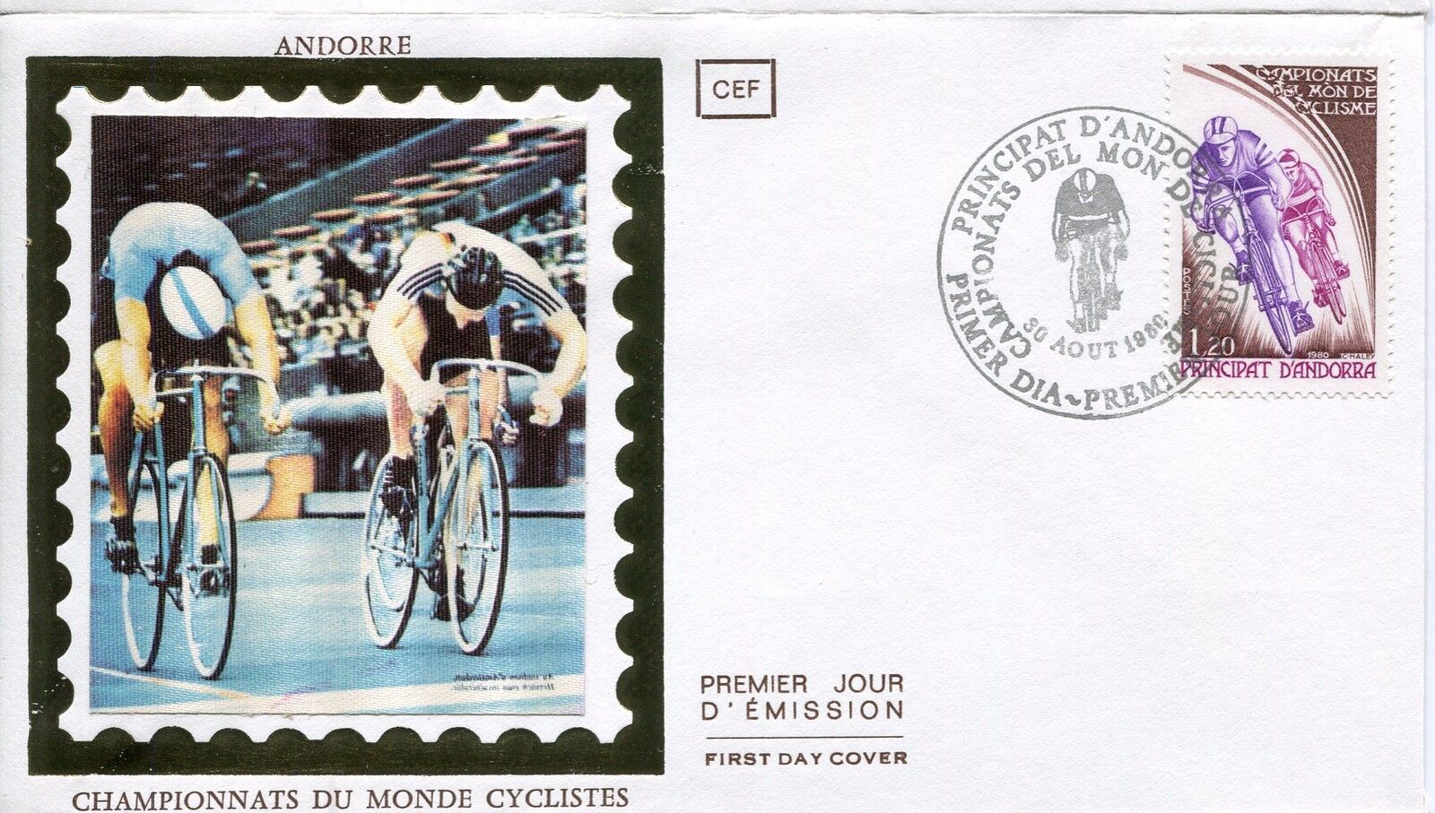 FDC PREMIER JOUR ANDORRE 1980 TIMBRE N 288 CHAMPIONNATS DU MONDE DE CYCLISTES 400790408736