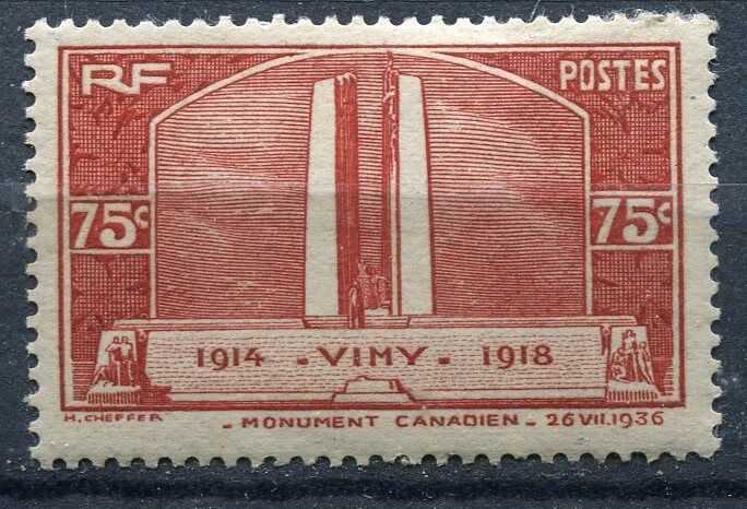 FRANCE TIMBRE NEUF CHARNIERE N 316 VIMY MEMOIRE DES CANADIENS TOMBEZ GUERRE 400396340126