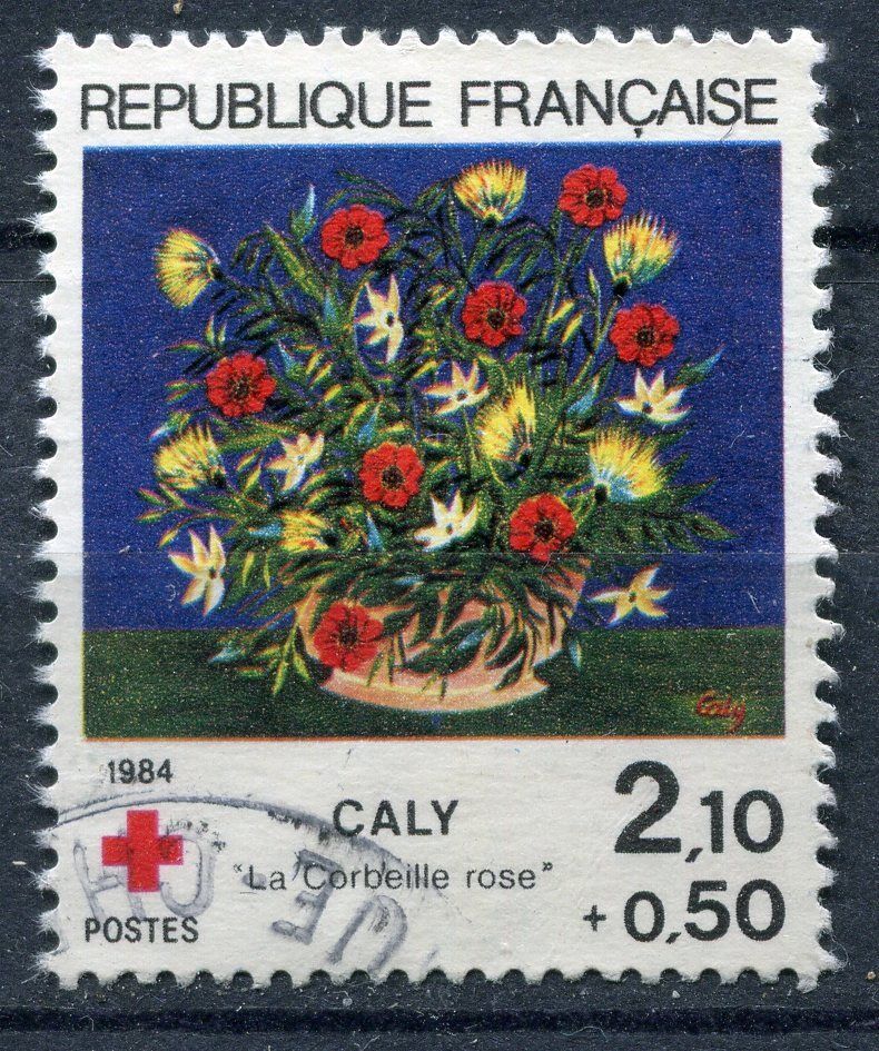 FRANCE TIMBRE OBL N 2345 LA CORBEILLE ROSE OEUVRE DE CALY CROIX ROUGE 120970640996