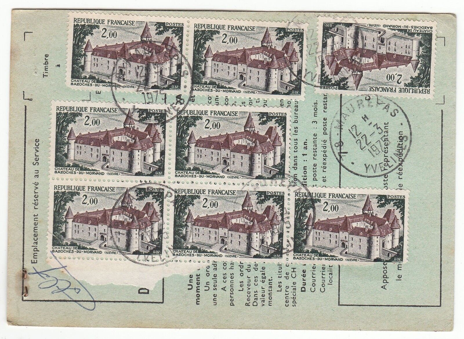 FRANCE TIMBRE ORDRE DE REEXPEDITION MAUREPAS POUR MAUREPAS 1975 121901119506