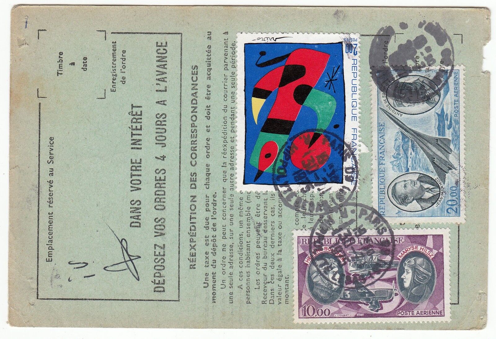 FRANCE TIMBRE ORDRE DE REEXPEDITION PARIS POUR NICE 1975 121902932846