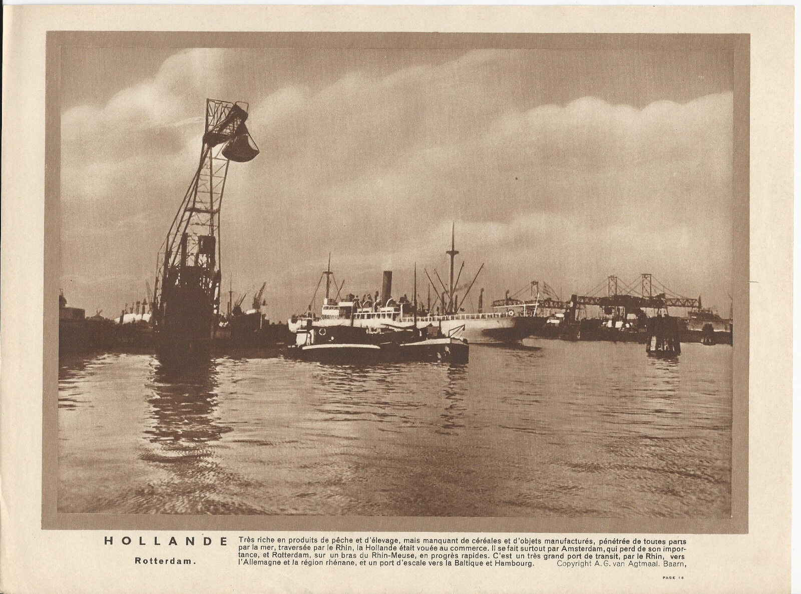 GRAVURE ANNEE 30 HOLLANDE ROTTERDAM PORT BATEAU 122356105636