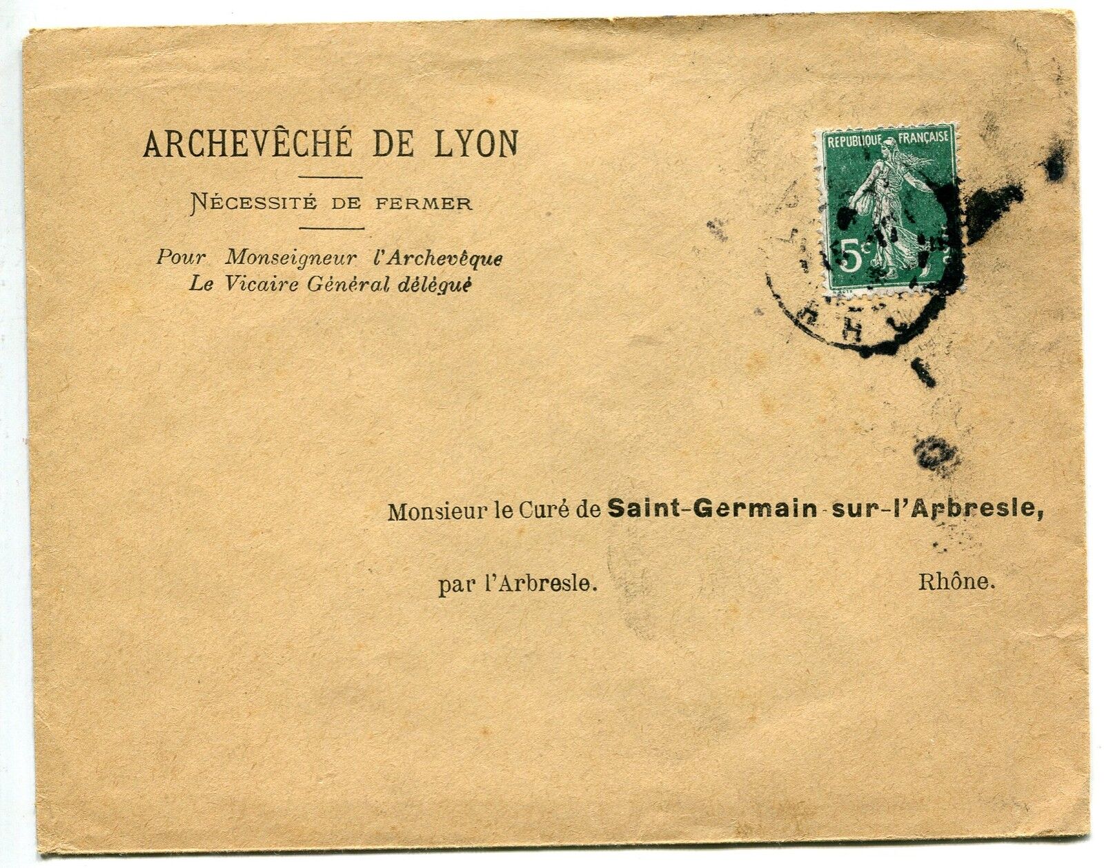 LETTRE ARCHEVECHE DE LYON POUR CURE SAINT GERMAIN SUR L ARBRESIE 121355350346