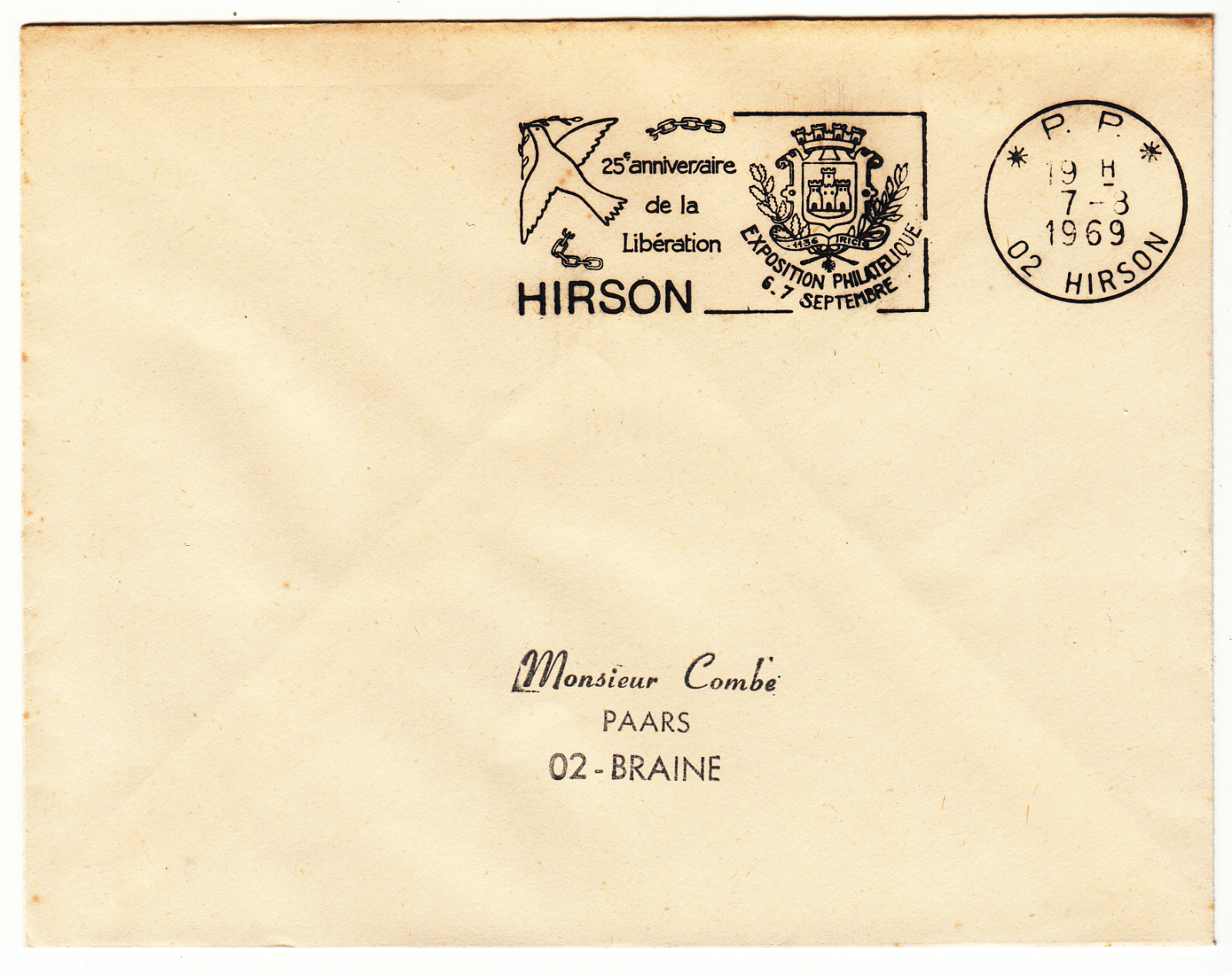 LETTRE HIRSON POUR BRAINE FLAMME 25 ANNIVERSAIRE DE LA LIBERATION 1969 402061274256