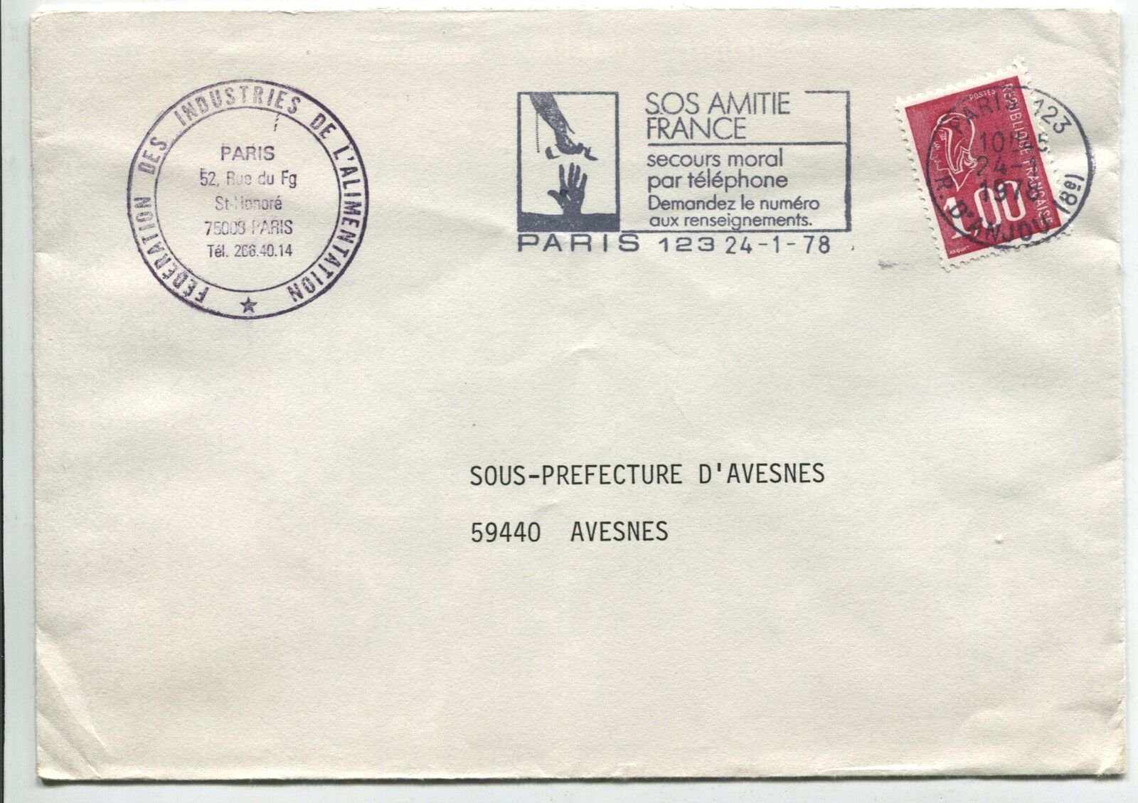 LETTRE INDUSTRIE DE L ALIMENTATION PARIS POUR AVESNES 1978 FLAMME 110854908816