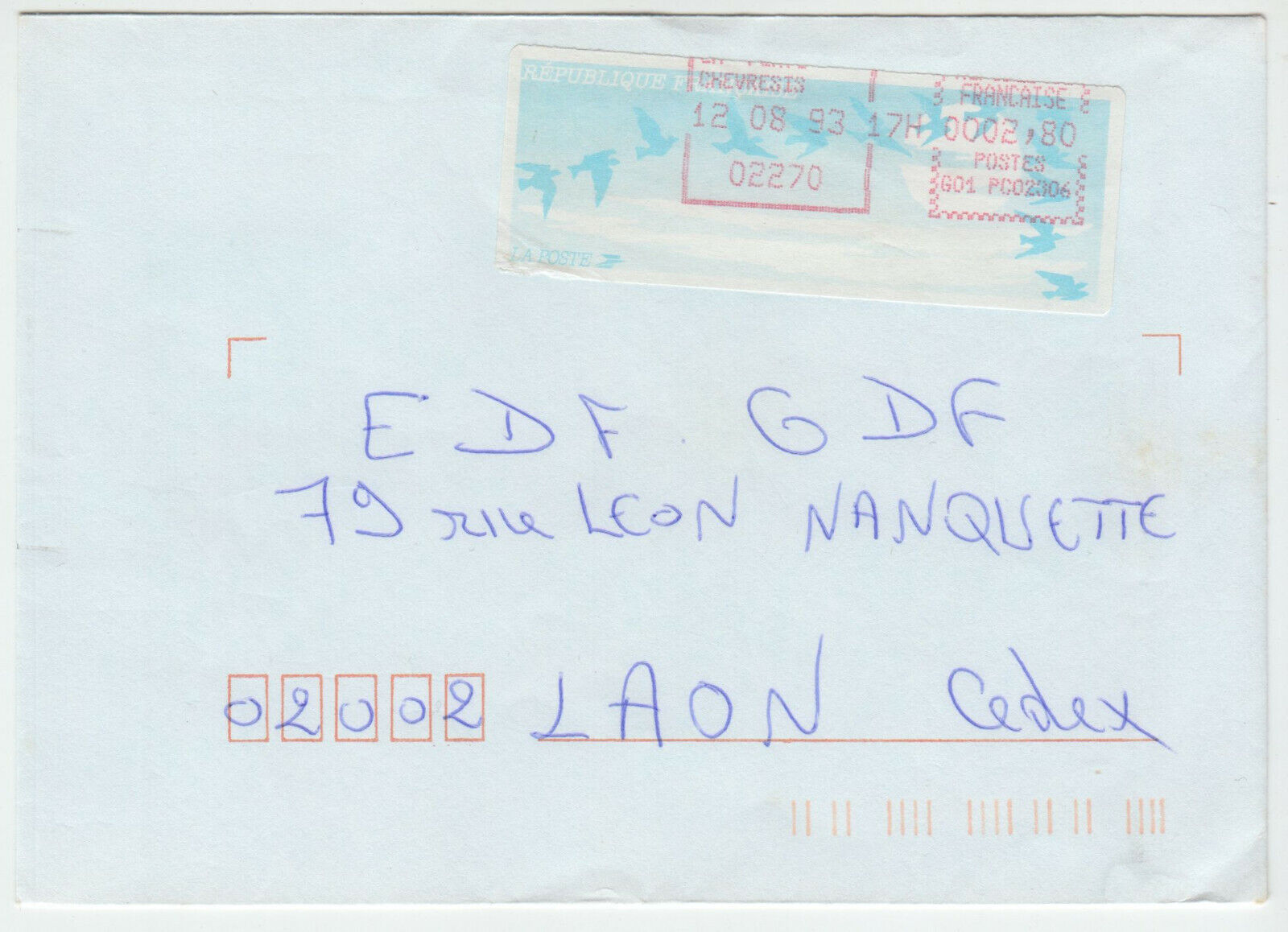 LETTRE LA FERTE CHEVRESIS POUR LAON 1993 FLAMME OBLITERATION MECANIQUE 124079447576