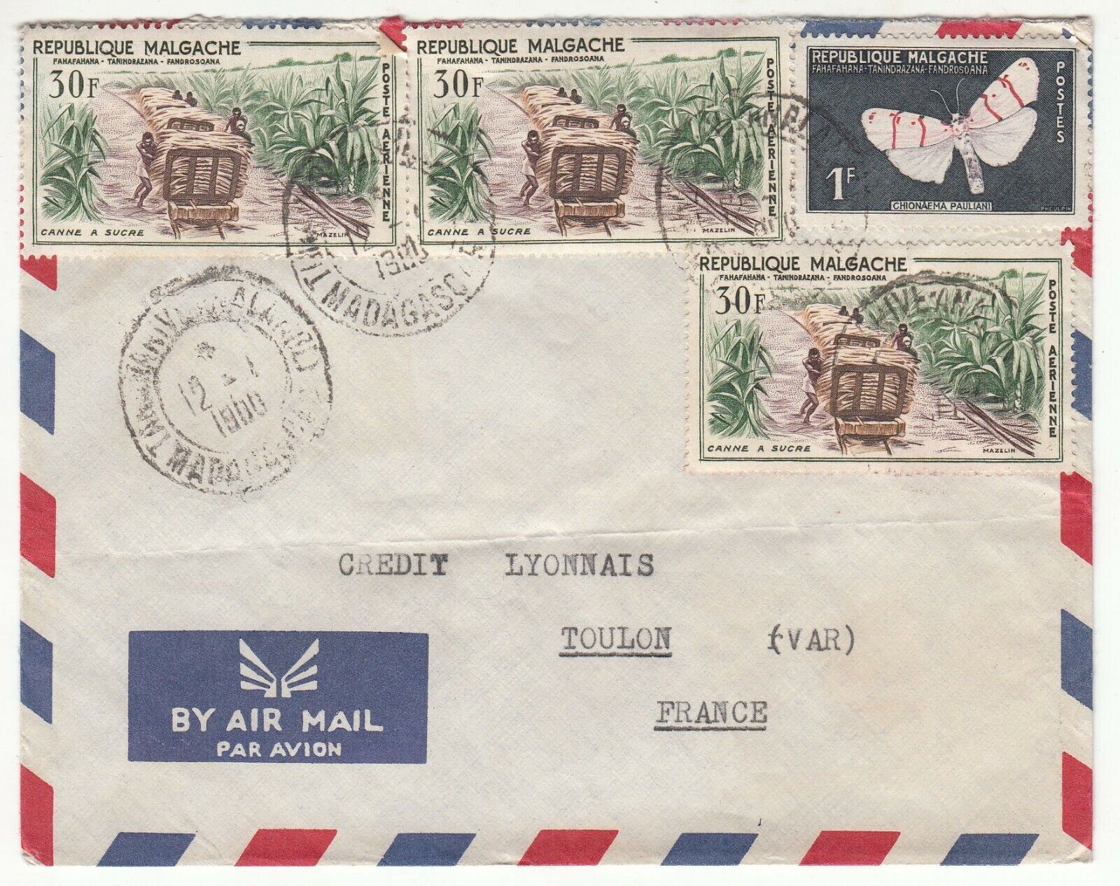 LETTRE MADAGASCAR TOULON CREDIT LYONNAIS PAR AVION 401757500226