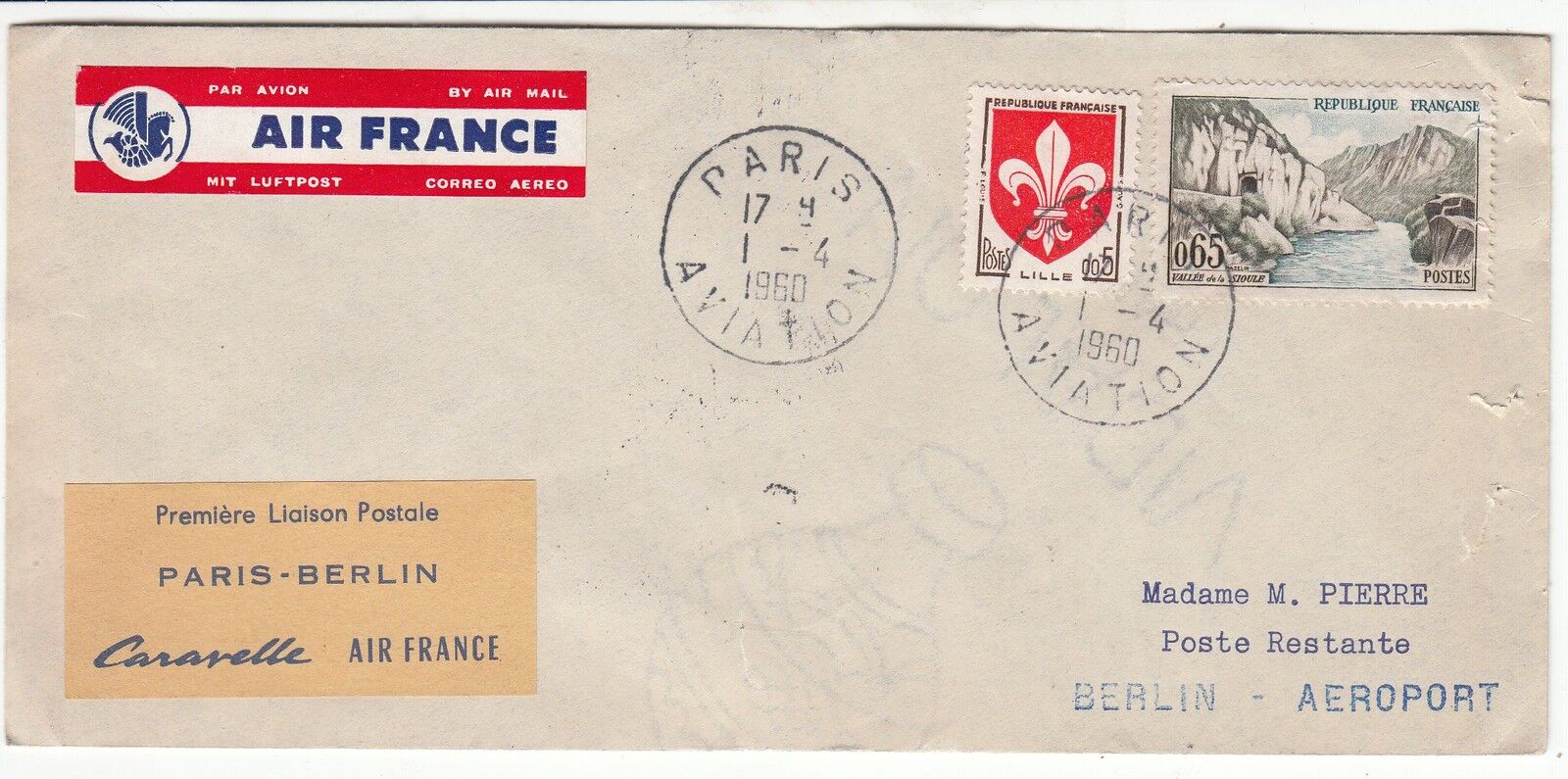 LETTRE PREMIER VOL AIR FRANCE PARIS BERLIN 1960 CARAVELLE 121983905626