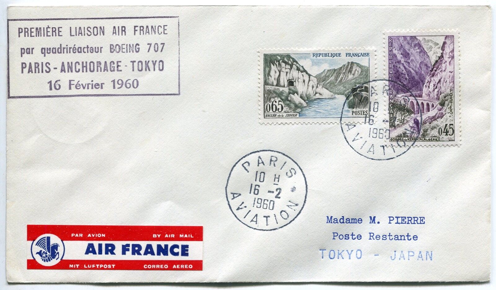 LETTRE PREMIER VOL PARIS ANCHORAGE TOKYO JAPAN 1960 AIR FRANCE BOEING 707 121458312656