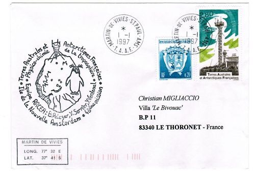 LETTRE TAAF MARTIN DE VIVIES ST PAUL A THORONET 1997 110618861616