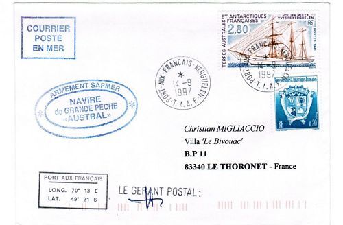 LETTRE TAFF PORT AUX FRANCAIS KERGUE A THORONET 1997 110618864976