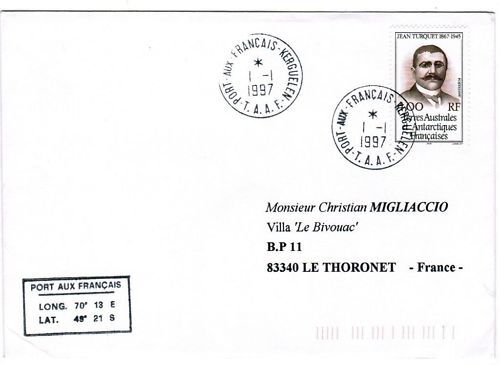 LETTRE TAFF PORT AUX FRANCAIS KERGUE A THORONET 1997 110618865046