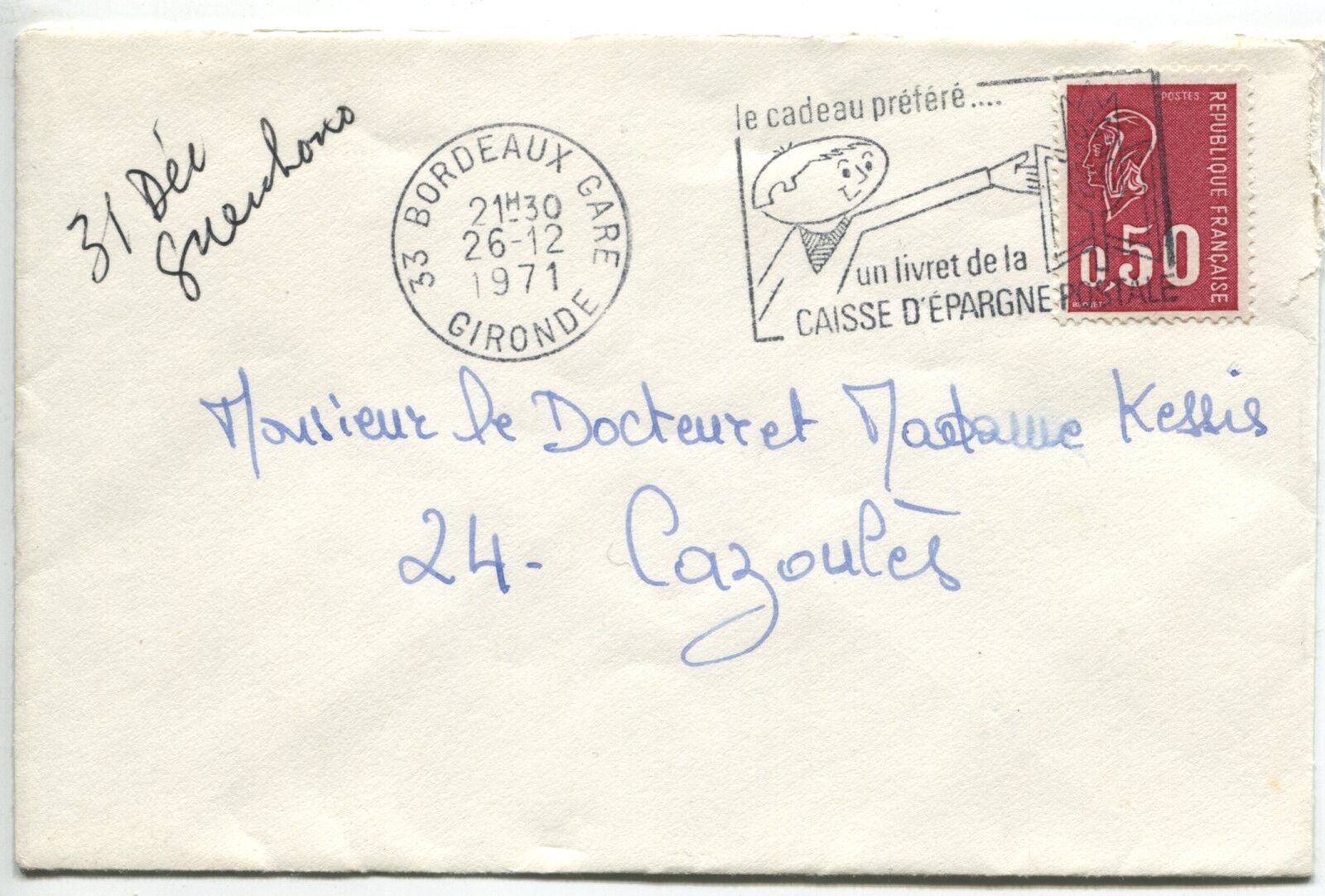 LETTRES BORDEAUX POUR CAZOULES 1971 FLAMME 120899865386