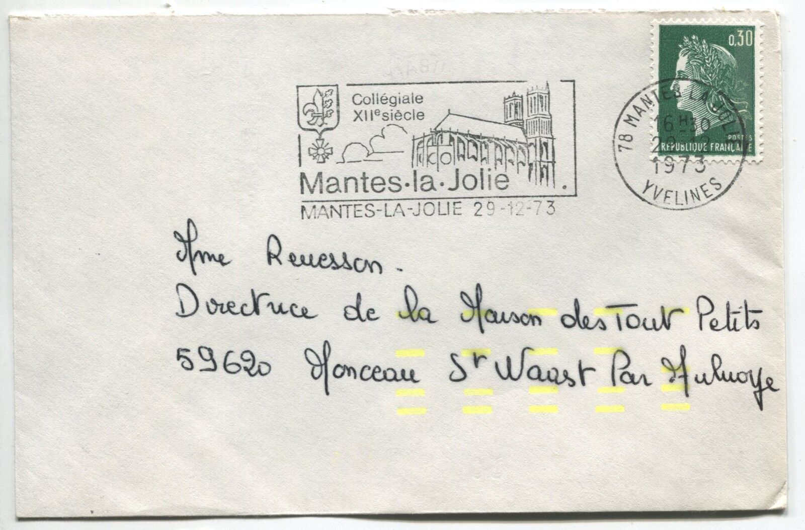 LETTRES NANTES LA JOLIE POUR MONCEAU 1973 TIMBRE 1 BANDE PHOSPHORES FLAMME 110865976566